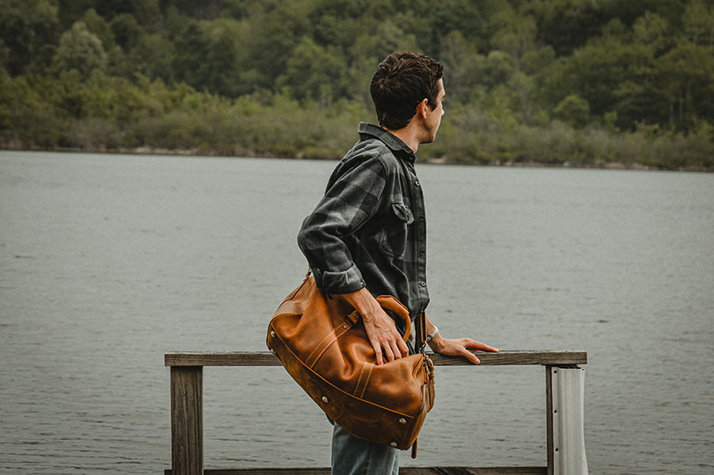 The Dagny Weekender large leather duffle bag in a stylish design, showcasing its high-quality crazy horse leather and spacious interior.