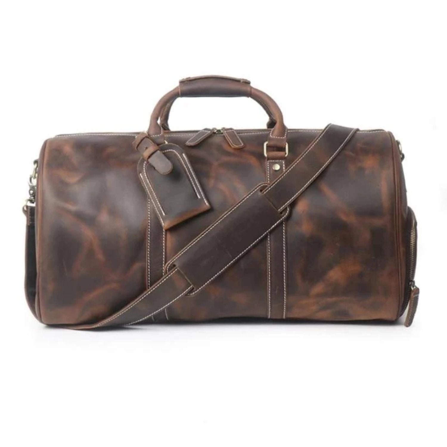 The Dagny Weekender large leather duffle bag in a stylish design, showcasing its high-quality crazy horse leather and spacious interior.