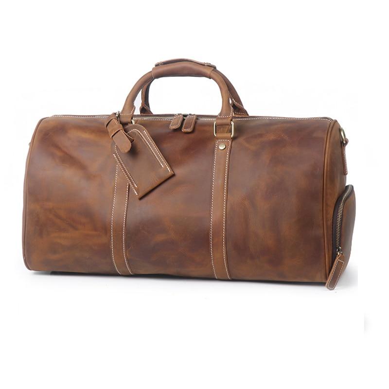 The Dagny Weekender large leather duffle bag in a stylish design, showcasing its high-quality crazy horse leather and spacious interior.