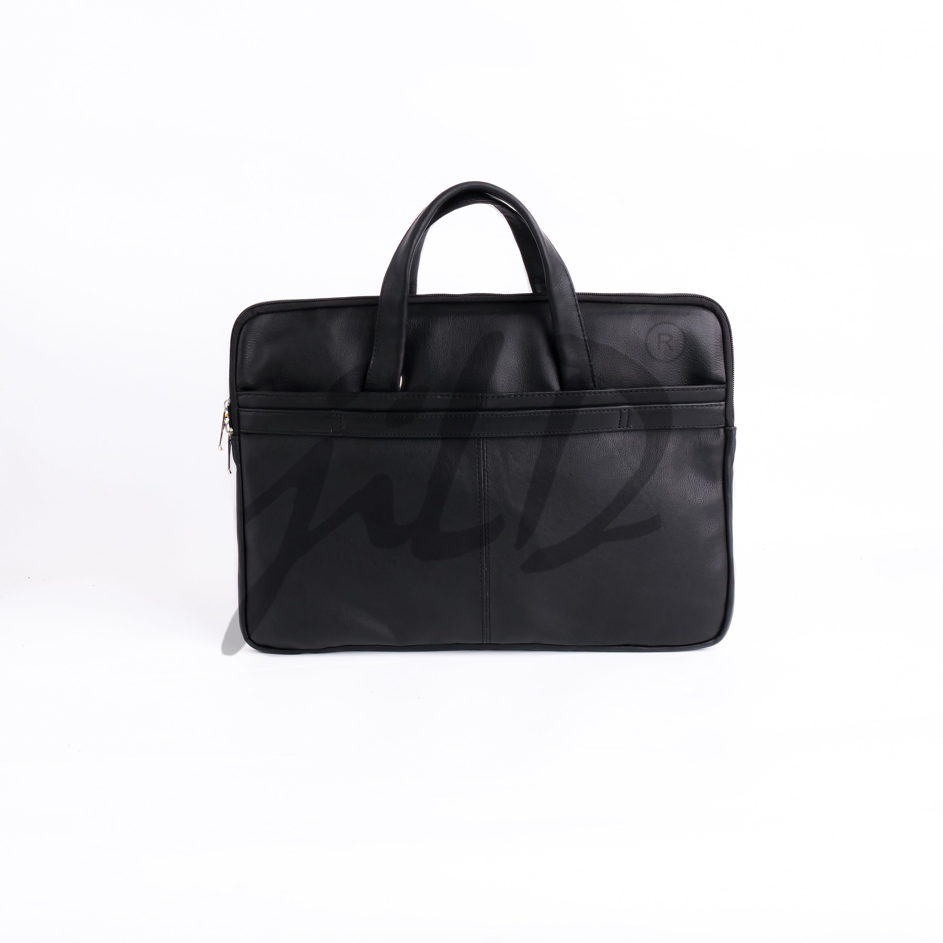 The Founder Ultra Slim Leather Laptop Bag in black, showcasing its sleek design and genuine leather material, perfect for carrying laptops and essentials.