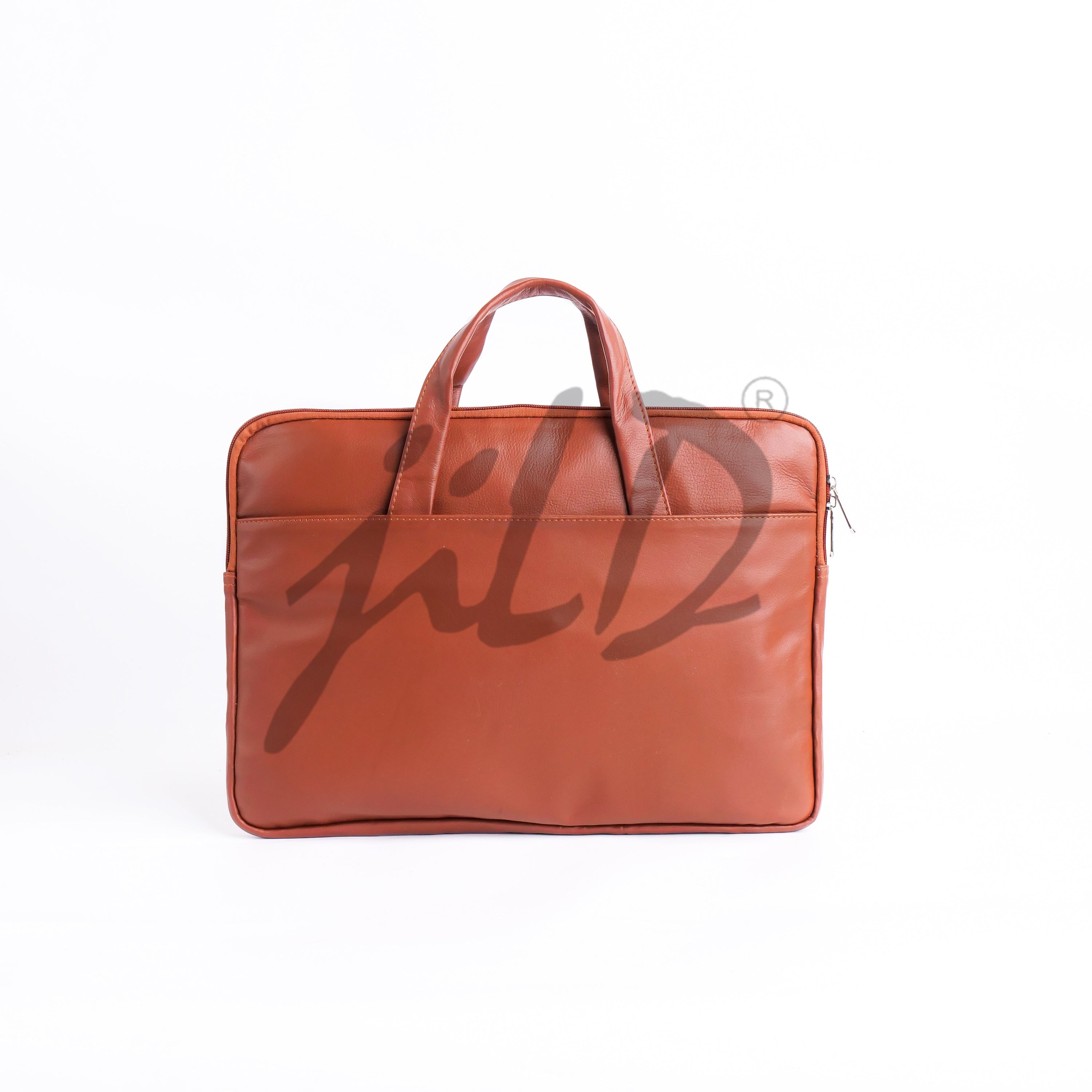 The Founder Ultra Slim Leather Laptop Bag in Tan Brown, showcasing its sleek design and high-quality leather finish.