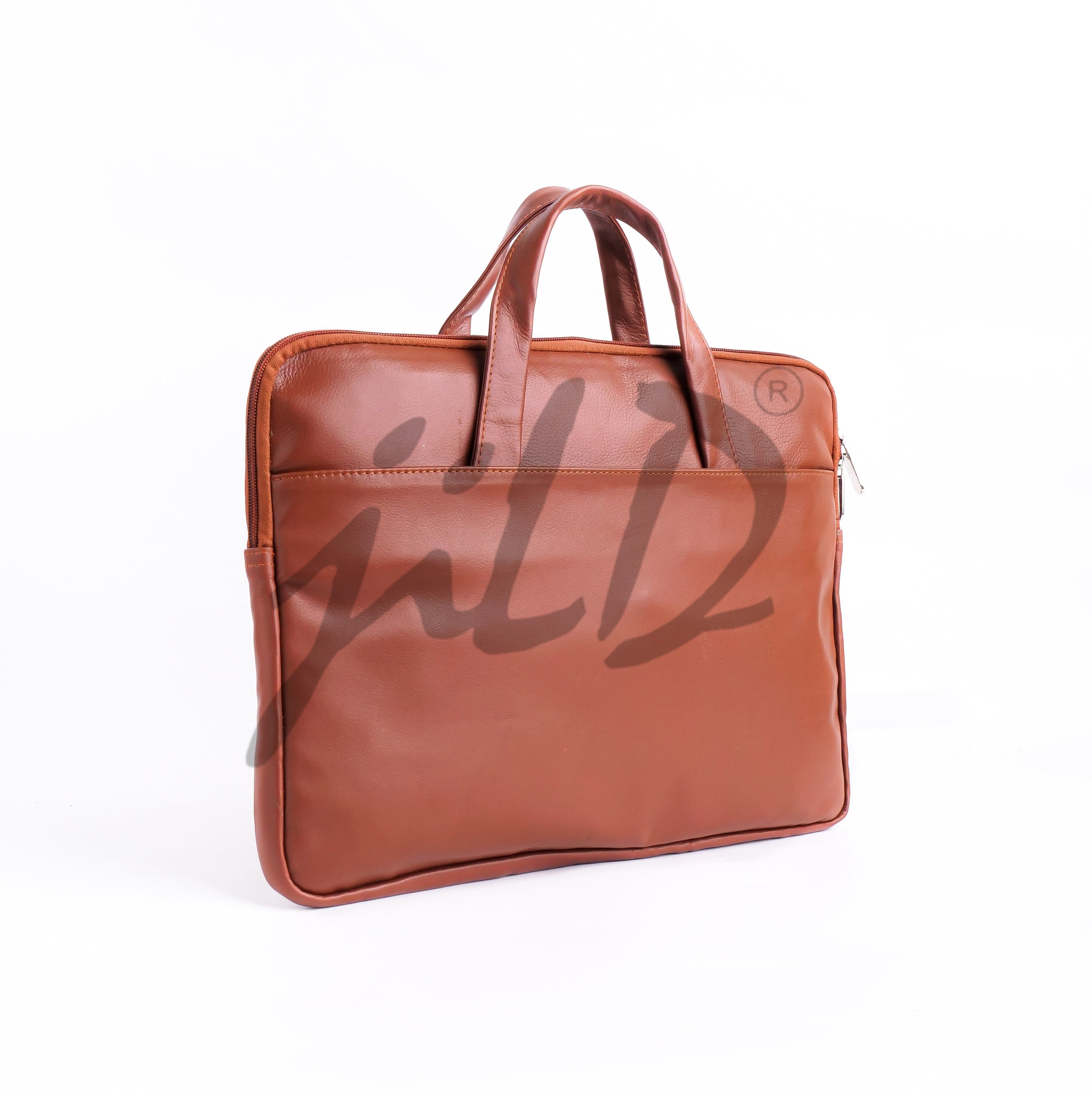 The Founder Ultra Slim Leather Laptop Bag in Tan Brown, showcasing its sleek design and high-quality leather finish.