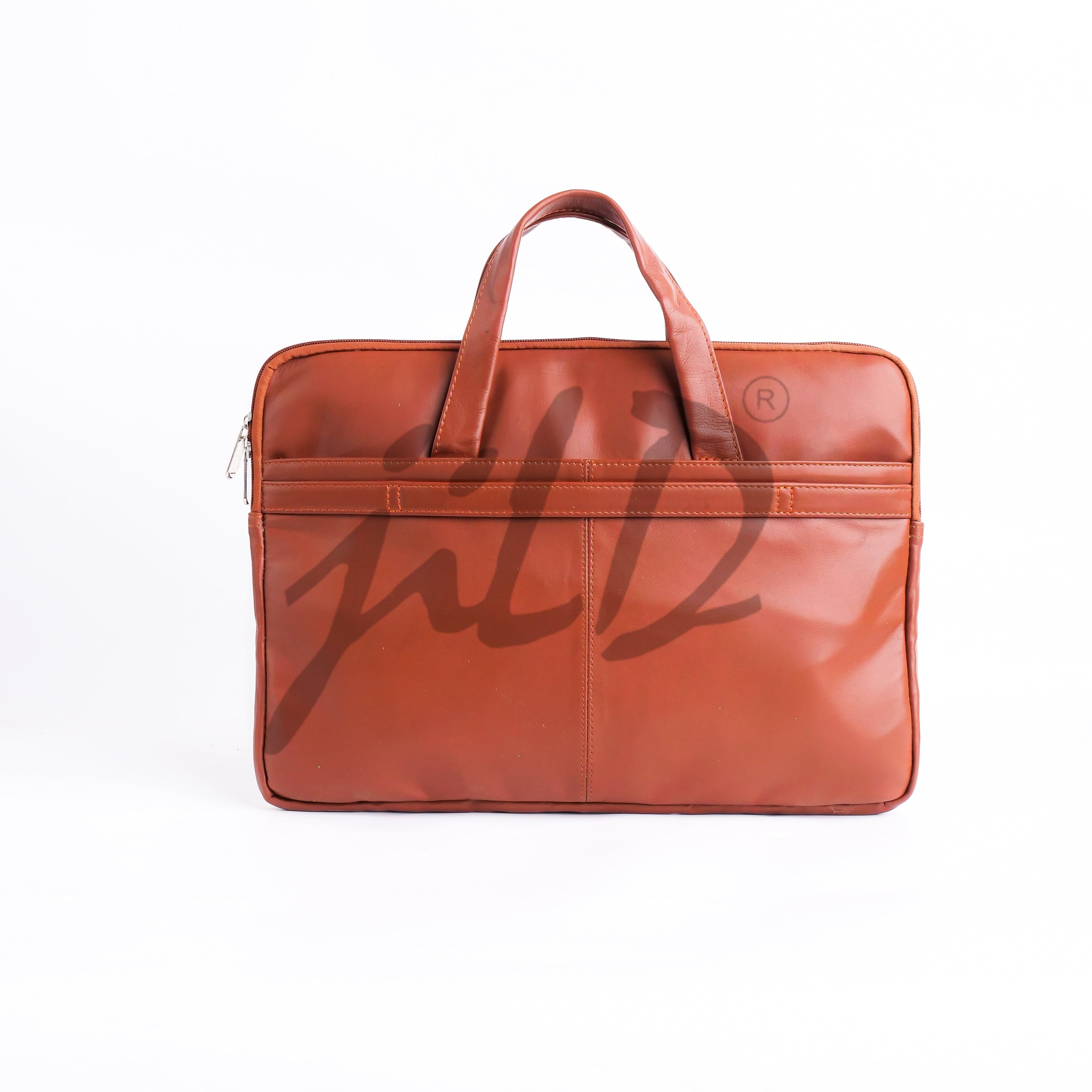 The Founder Ultra Slim Leather Laptop Bag in Tan Brown, showcasing its sleek design and high-quality leather finish.