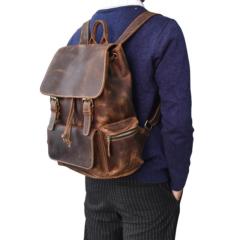 The Hagen Backpack, a vintage leather backpack made from genuine cowhide leather, showcasing its antique appearance and spacious design.