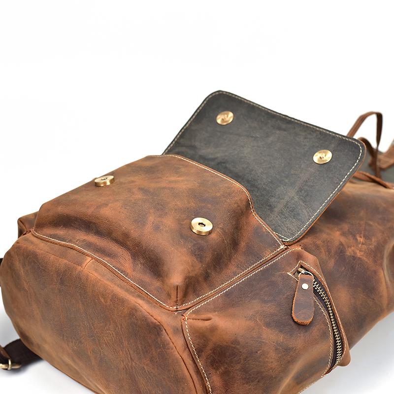 The Hagen Backpack, a vintage leather backpack made from genuine cowhide leather, showcasing its antique appearance and spacious design.