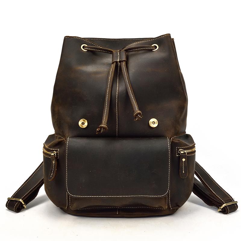 The Hagen Backpack, a vintage leather backpack made from genuine cowhide leather, showcasing its antique appearance and spacious design.