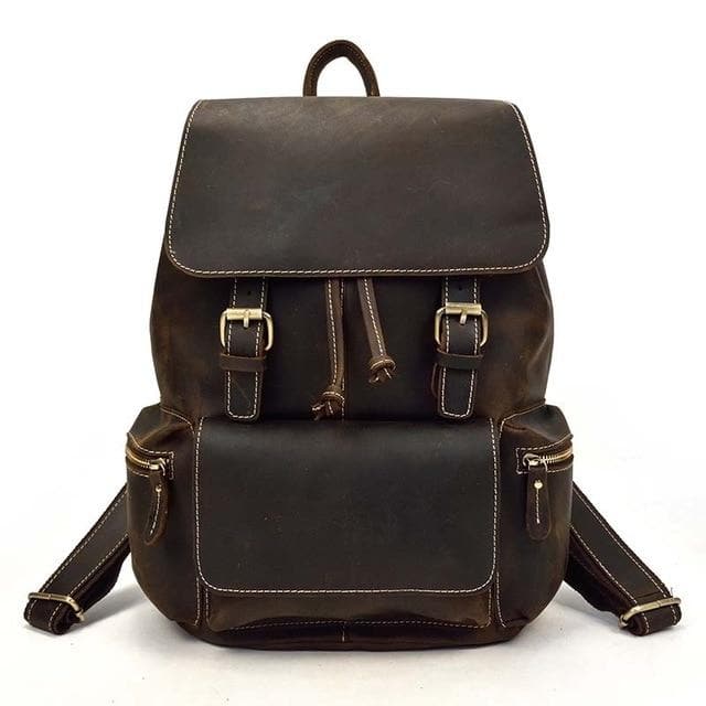 The Hagen Backpack, a vintage leather backpack made from genuine cowhide leather, showcasing its antique appearance and spacious design.