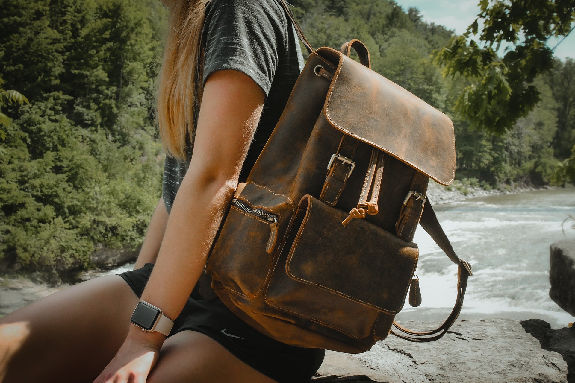 The Hagen Backpack, a vintage leather backpack made from genuine cowhide leather, showcasing its antique appearance and spacious design.