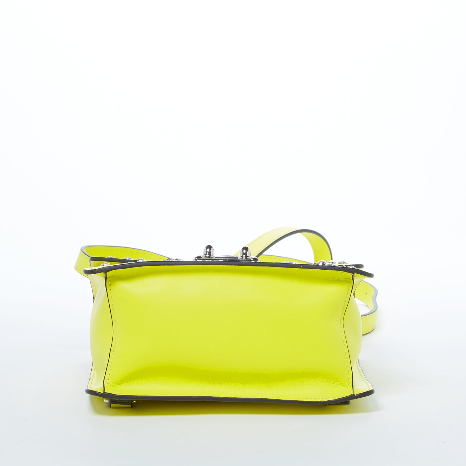 SUSU Hollywood Backpack Purse in vibrant yellow leather with silver hardware, showcasing its structured design and adjustable straps.