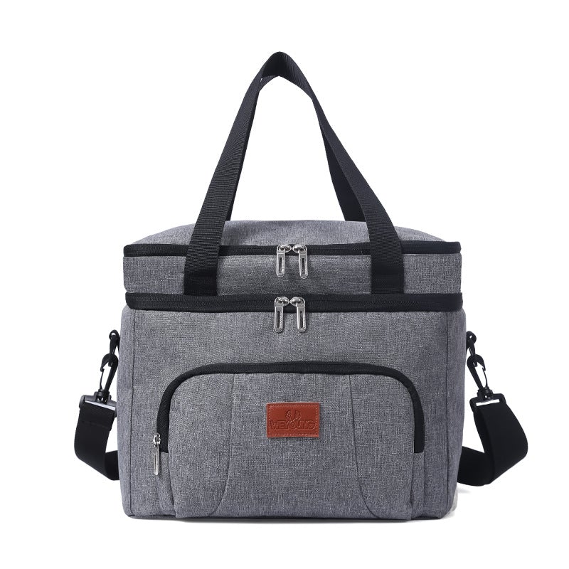 Thermal Insulation Waterproof Bag in gray, designed for hiking and camping, showcasing durable Oxford cloth and PEVA film materials.