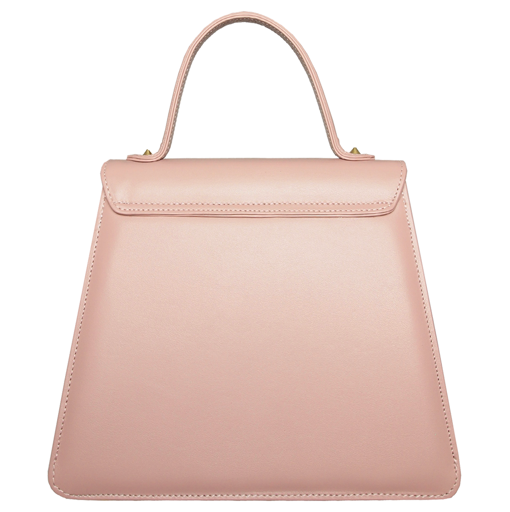 Top Handle Fringed Clasp Handbag in Pink, crafted from buffed calf leather with artisan hand-sewn handles, showcasing a chic and elegant design.