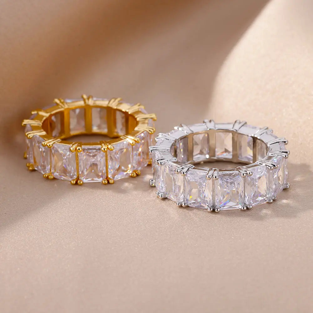 Trendy Crystal Gold Plated Ring featuring a round design with sparkling crystals, crafted from durable stainless steel.