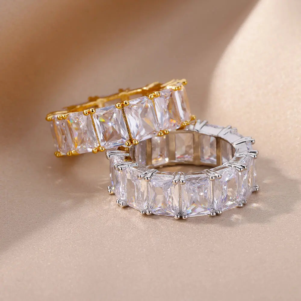 Trendy Crystal Gold Plated Ring featuring a round design with sparkling crystals, crafted from durable stainless steel.