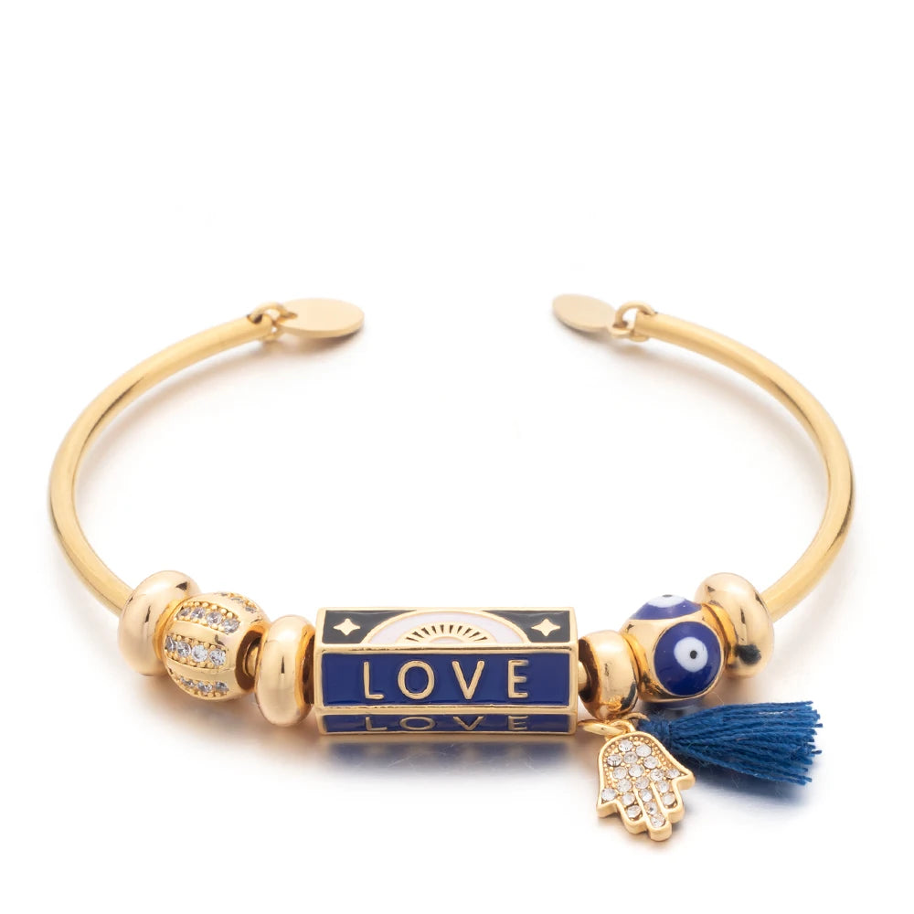 Trendy Engraved Love Charm Bracelet made of zinc alloy with a beaded design, featuring an engraved 'LOVE' charm.