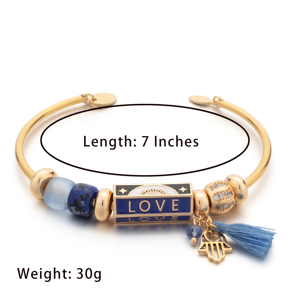 Trendy Engraved Love Charm Bracelet made of zinc alloy with a beaded design, featuring an engraved 'LOVE' charm.