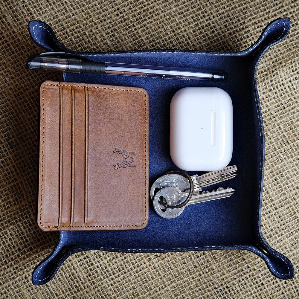 Trevi Genuine Leather Catchall Tray in elegant design, showcasing its premium cowhide leather and organized storage space.