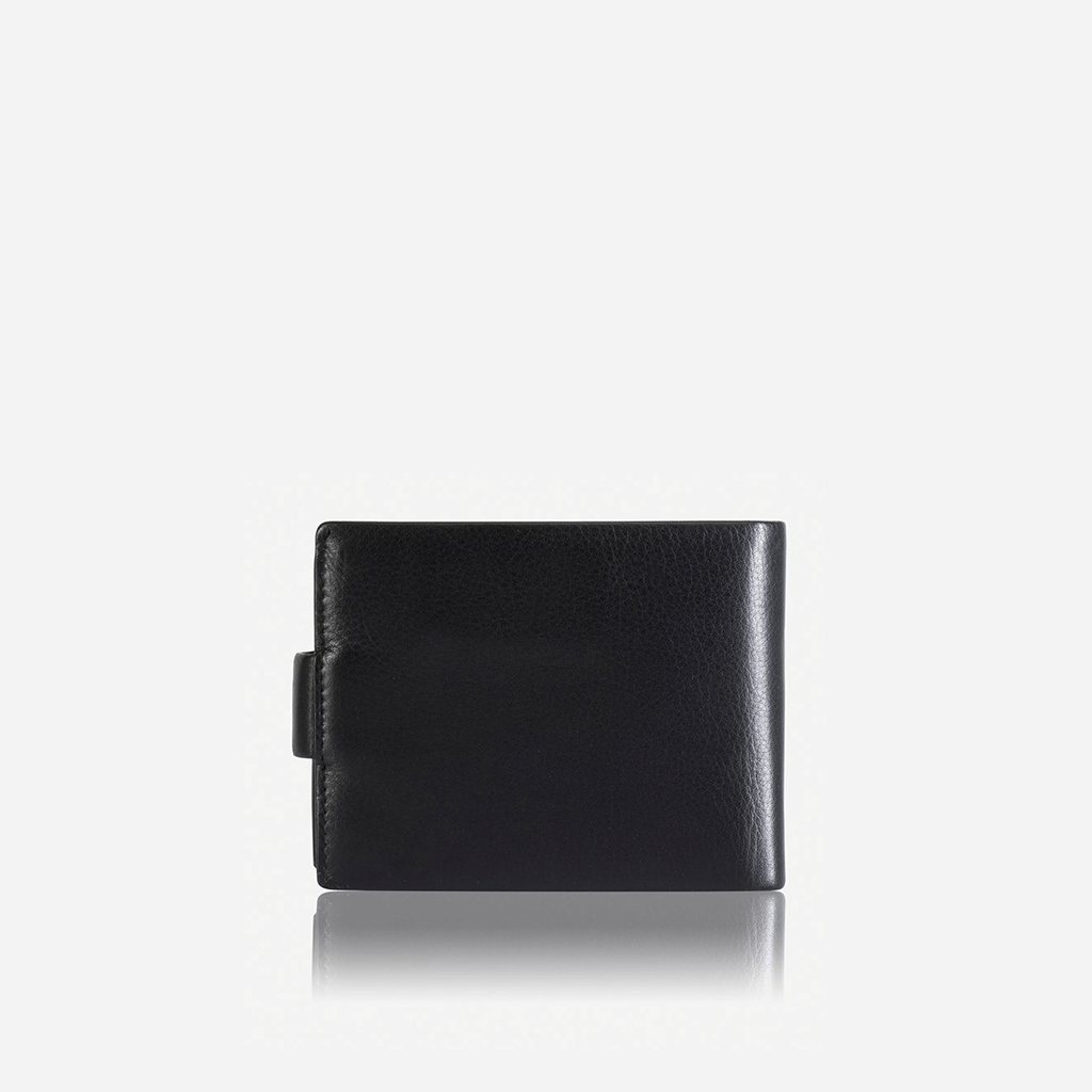 Trifold Leather Wallet in Black, showcasing its elegant design and multiple compartments.