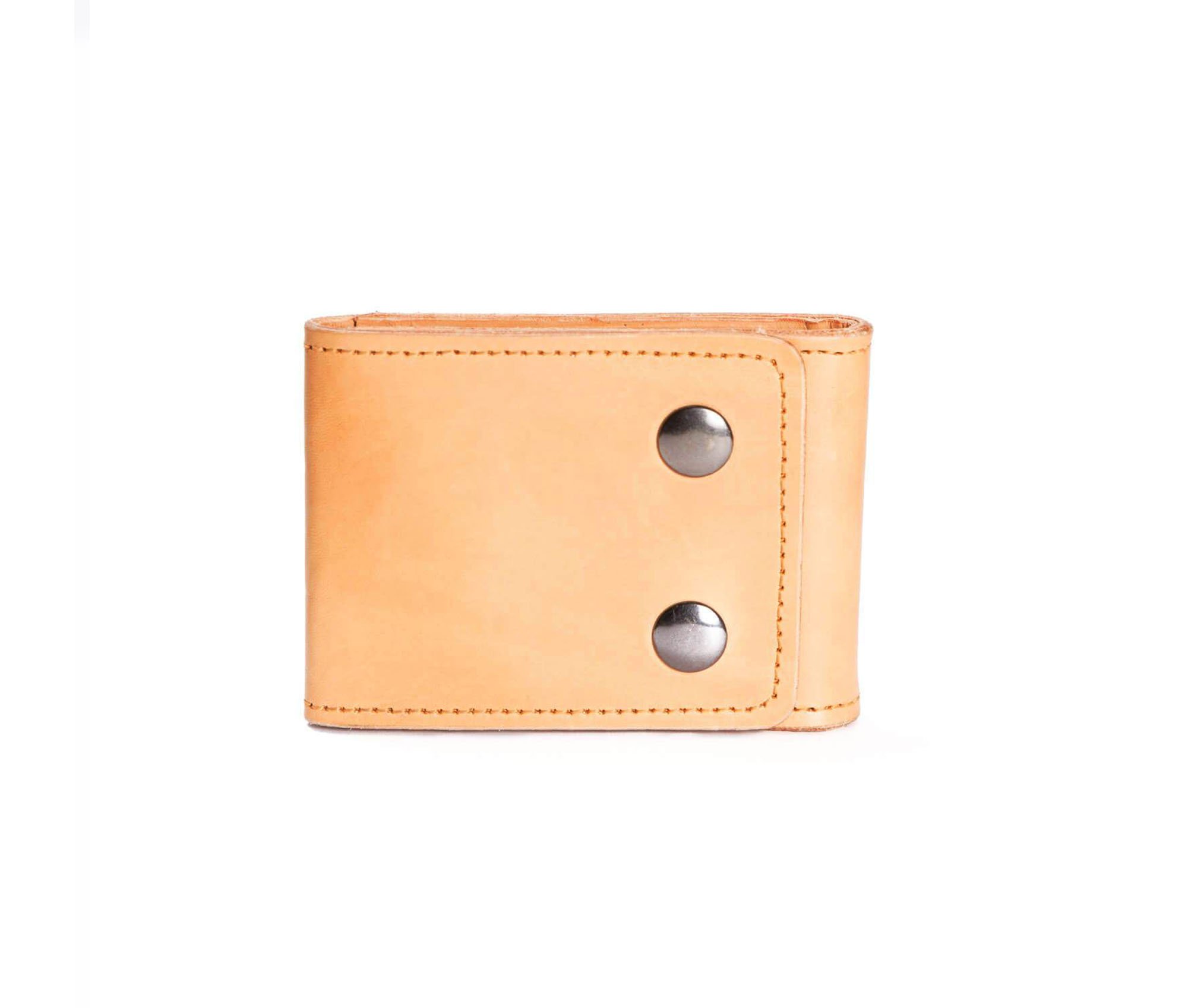 A stylish Trifold Wallet made of authentic full grain leather, featuring a center money clip and personalized initials.