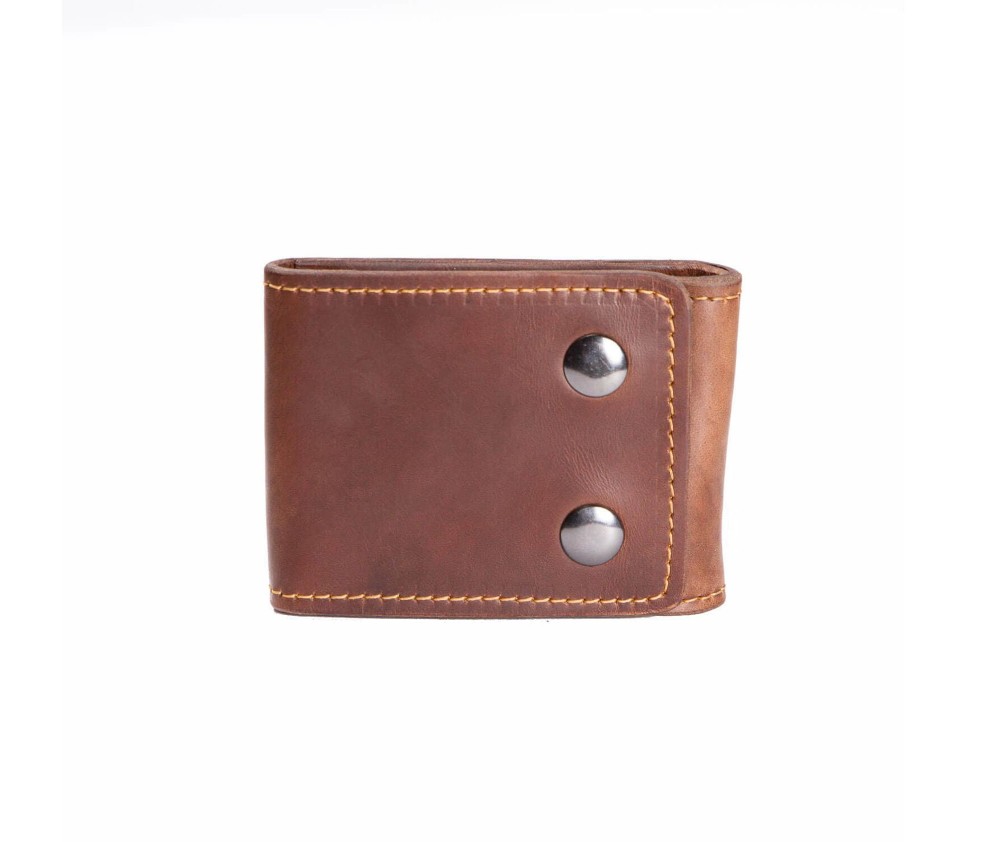 A stylish Trifold Wallet made of authentic full grain leather, featuring a center money clip and personalized initials.