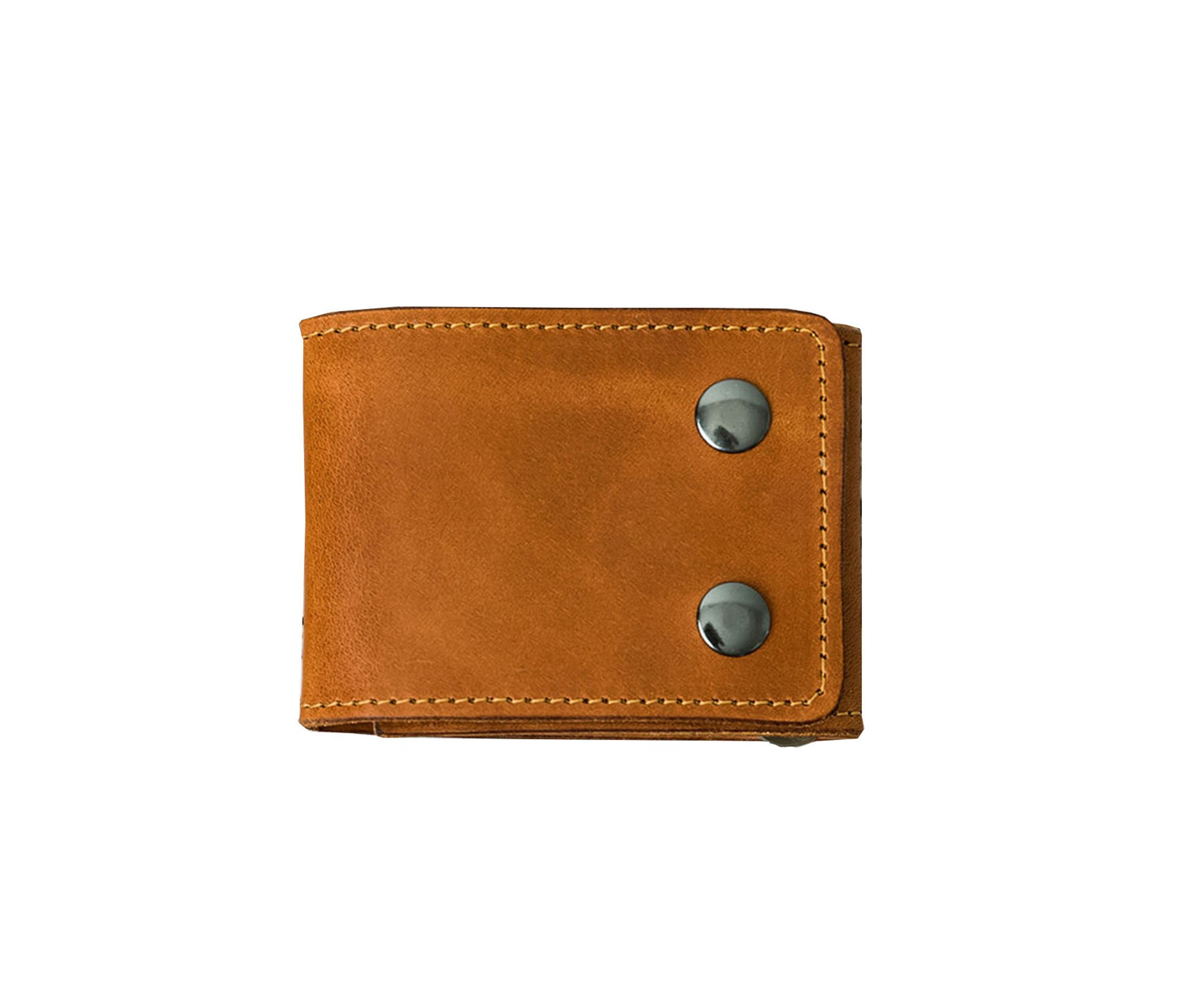 A stylish Trifold Wallet made of authentic full grain leather, featuring a center money clip and personalized initials.