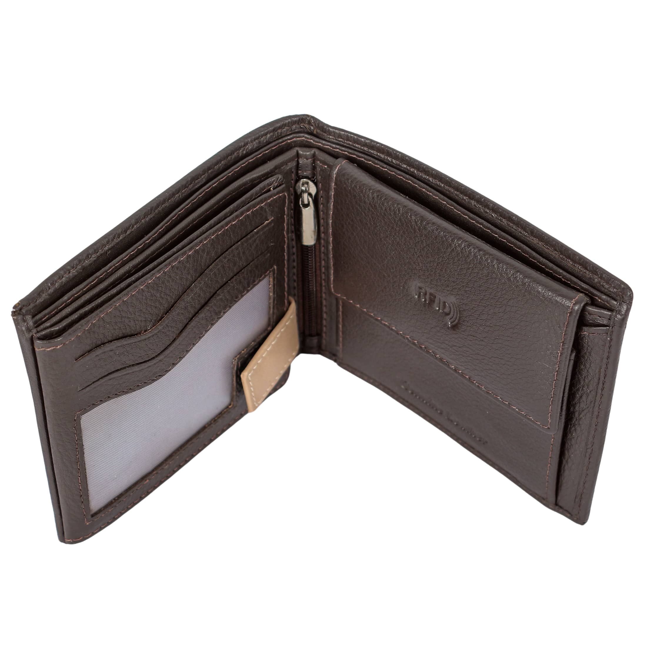 Twin Leather Men Wallet in black and brown, showcasing its elegant design and multiple compartments.