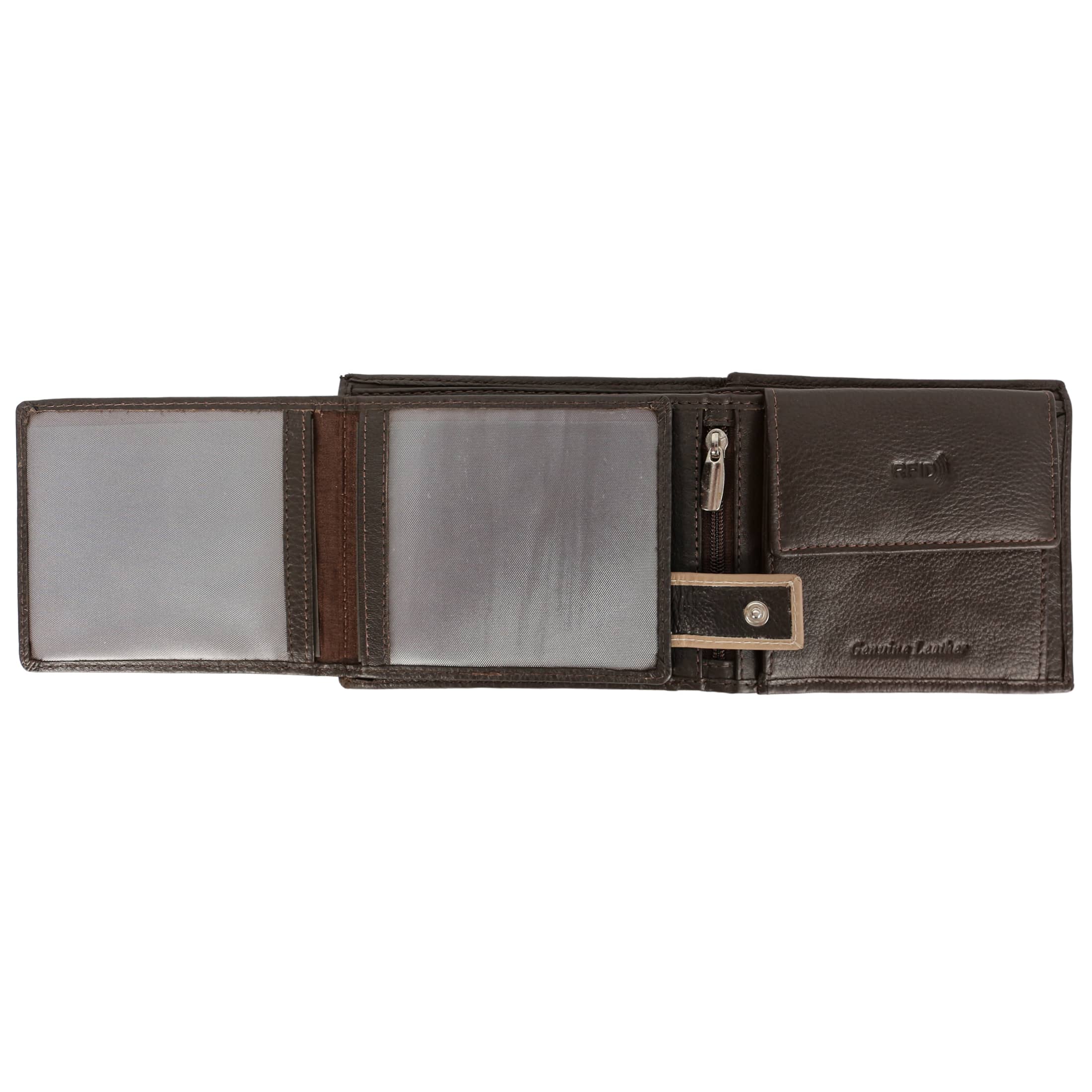 Twin Leather Men Wallet in black and brown, showcasing its elegant design and multiple compartments.