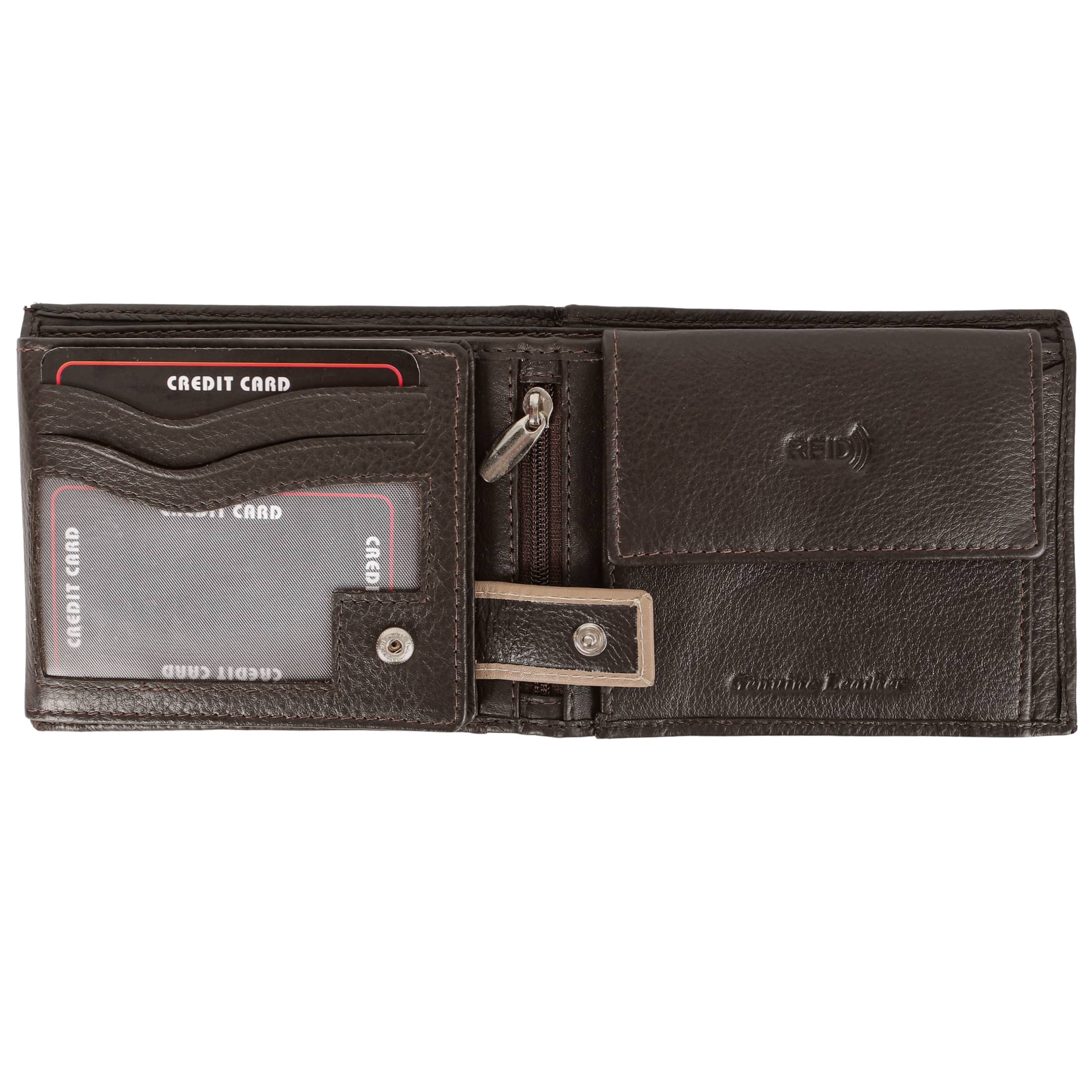 Twin Leather Men Wallet in black and brown, showcasing its elegant design and multiple compartments.