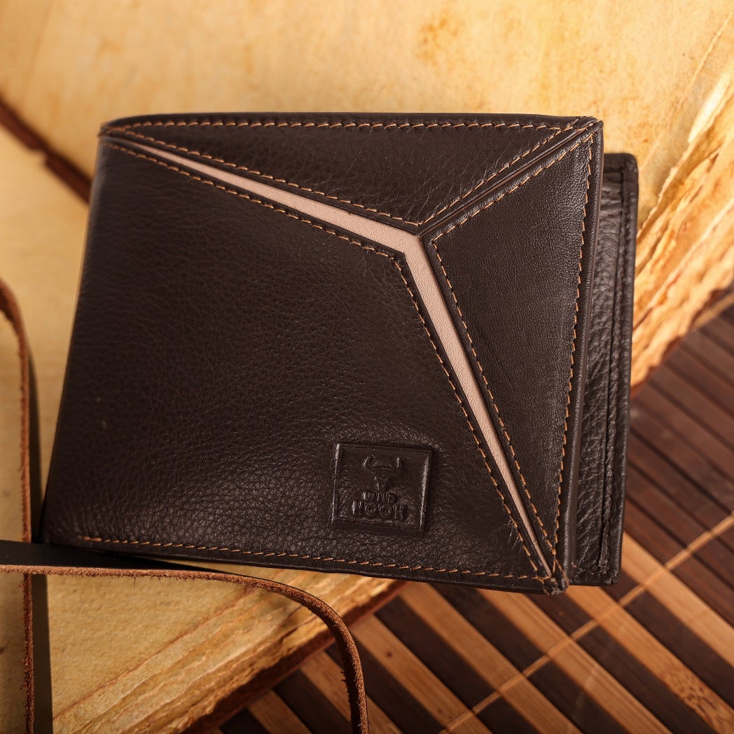 Twin Leather Men Wallet in black and brown, showcasing its elegant design and multiple compartments.