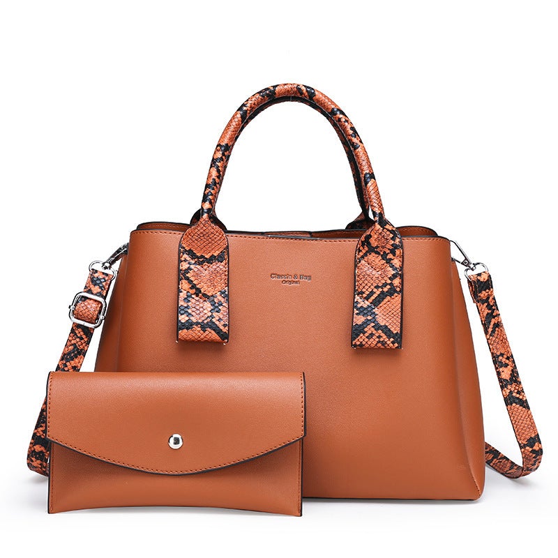 Two-Piece Solid Color Women's Messenger Bag set featuring a stylish handbag and a matching clutch in a solid color design.