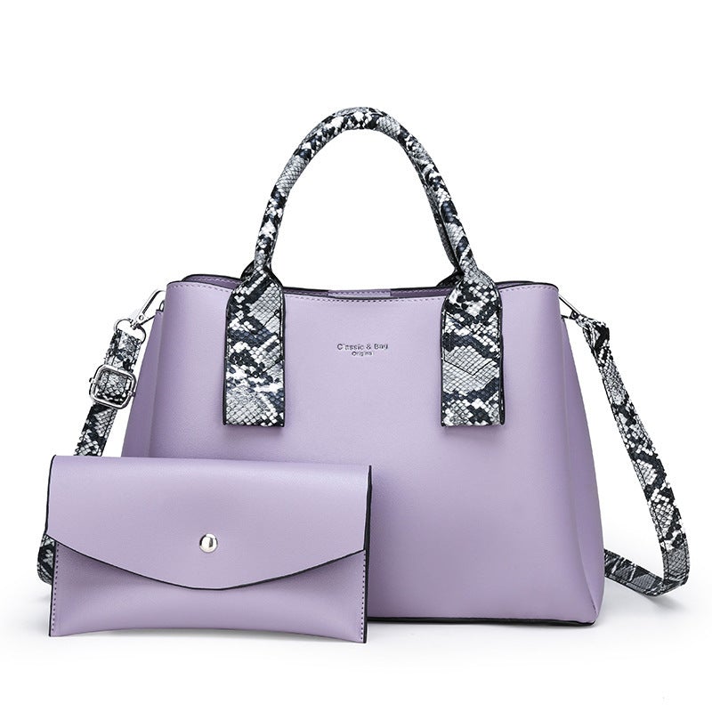 Two-Piece Solid Color Women's Messenger Bag set featuring a stylish handbag and a matching clutch in a solid color design.