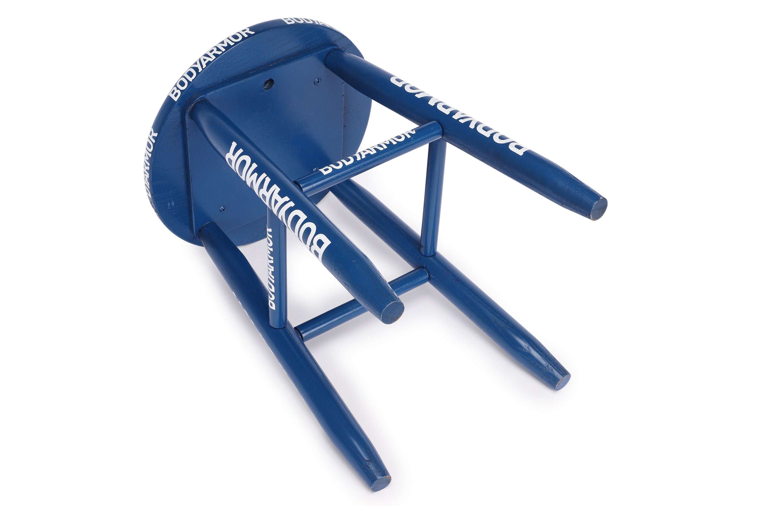 Blue cornerman stool used in UFC 271 event featuring wear from actual fights.