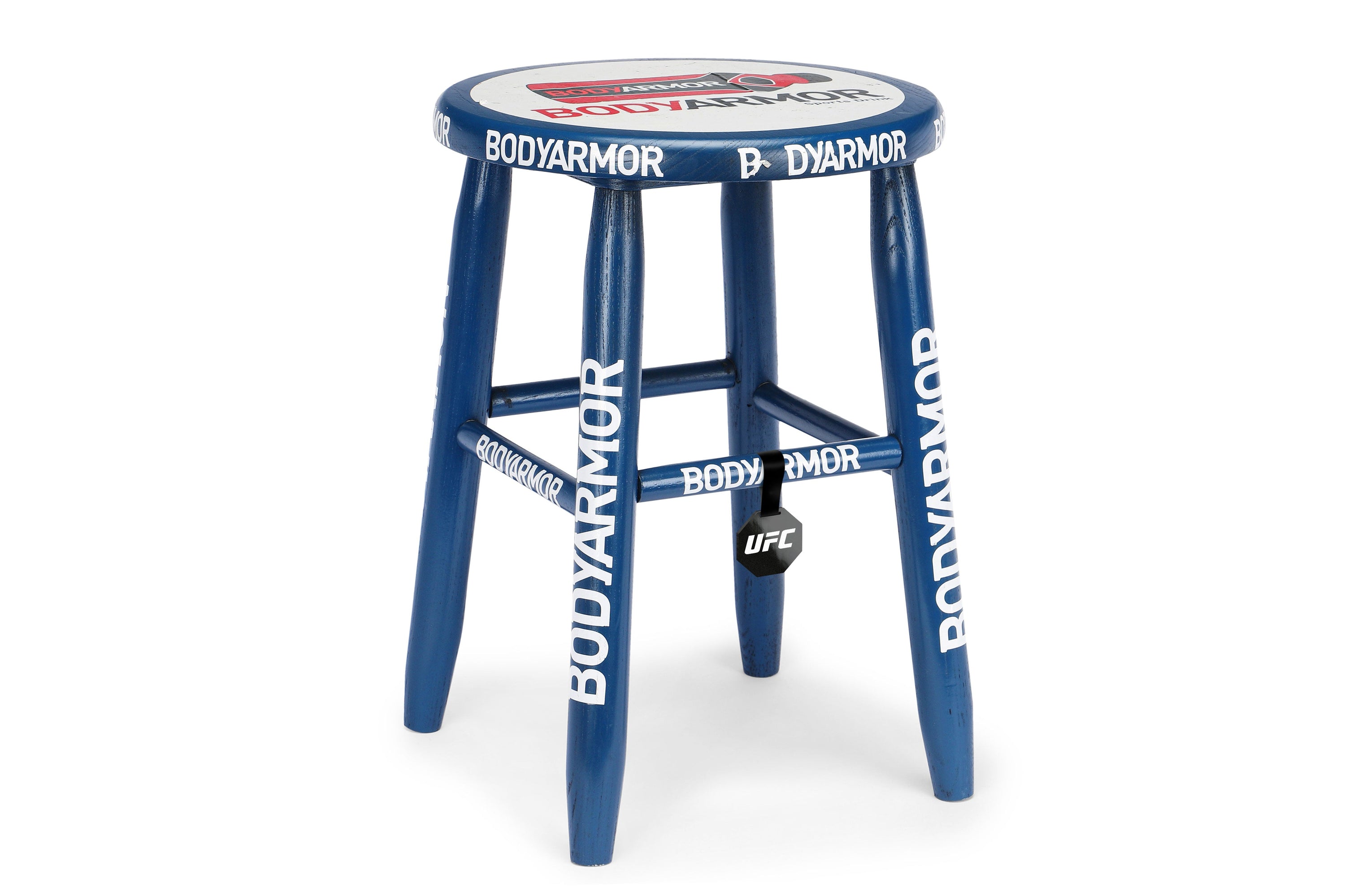 Blue cornerman stool used in UFC 271 event featuring wear from actual fights.