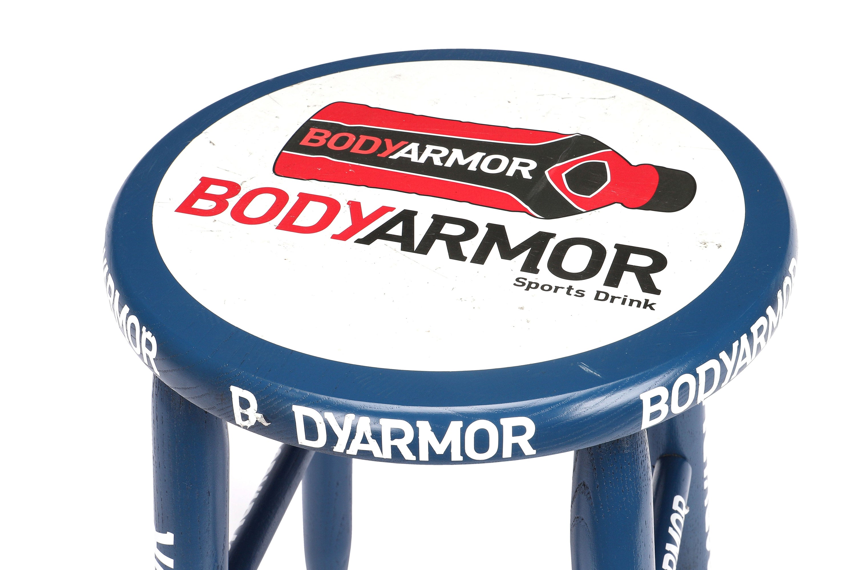 Blue corner stool used in UFC Fight Night Pavlovich vs. Blaydes event, showing signs of wear and authenticity.