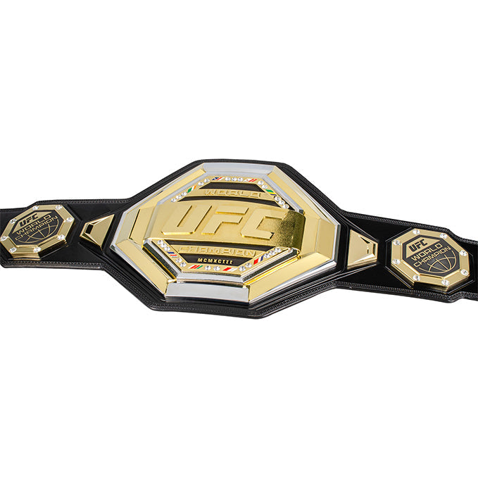 UFC Legacy Championship Replica Belt showcasing gold and silver plating with stones and flags.