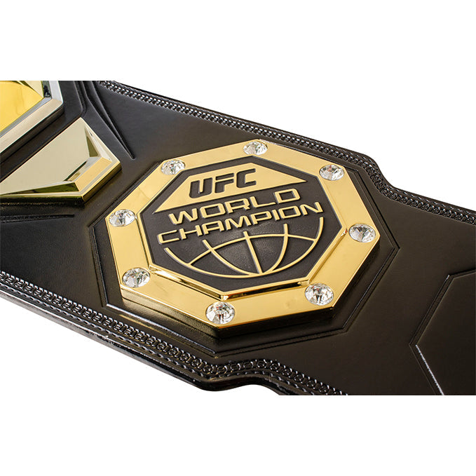 UFC Legacy Championship Replica Belt showcasing gold and silver plating with stones and flags.