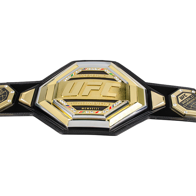 UFC Legacy Championship Replica Belt showcasing gold and silver plating with stones and flags.