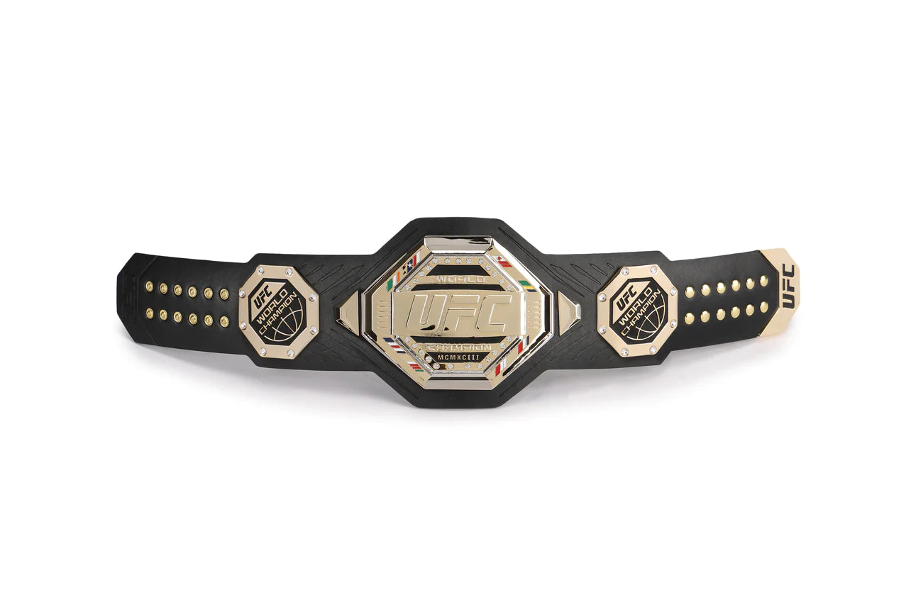 UFC Legacy Replica Desktop Belt showcasing intricate details and commemorative stones, perfect for display.