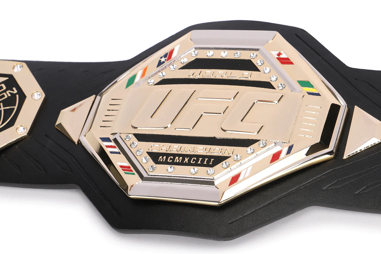 UFC Legacy Replica Desktop Belt showcasing intricate details and commemorative stones, perfect for display.