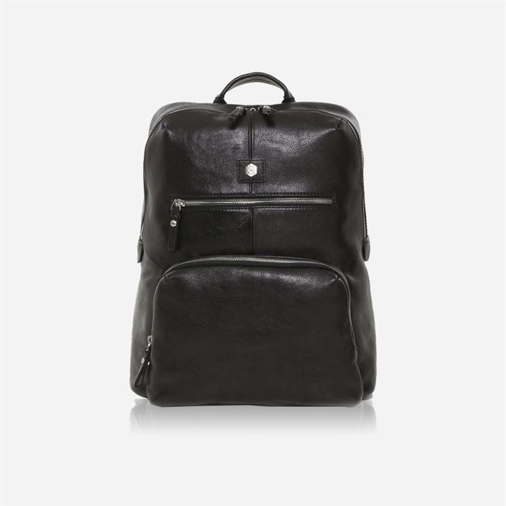 Unisex Backpack 40cm in Soft Black, featuring a tall slim design with double zip closures and spacious compartments.