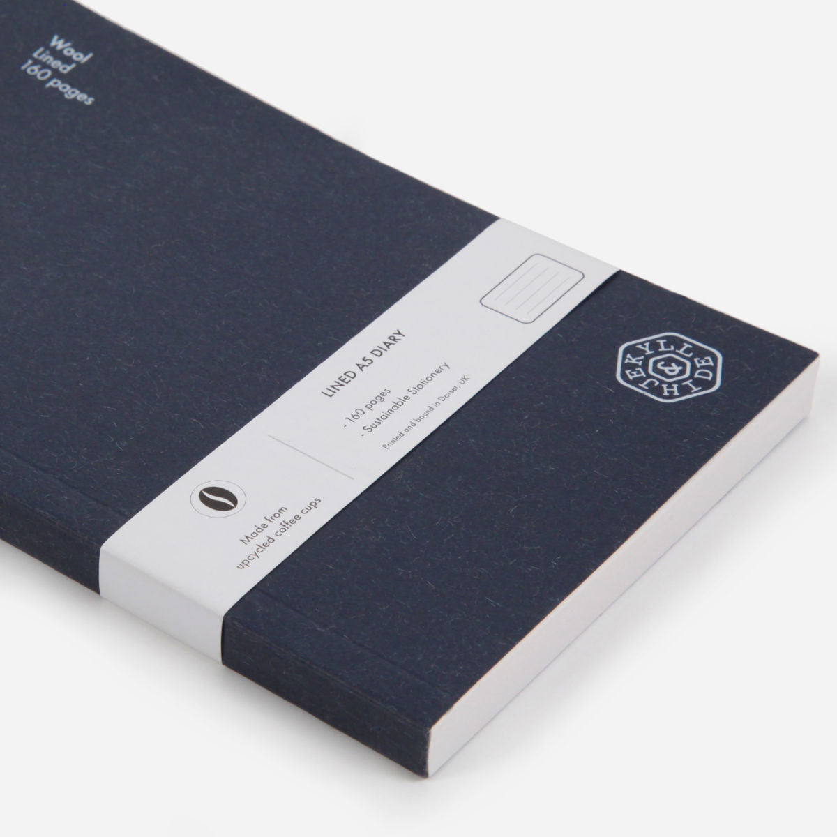 Upcycled A5 Diary in Navy, made from recycled coffee cups, featuring lined pages and a stylish design.