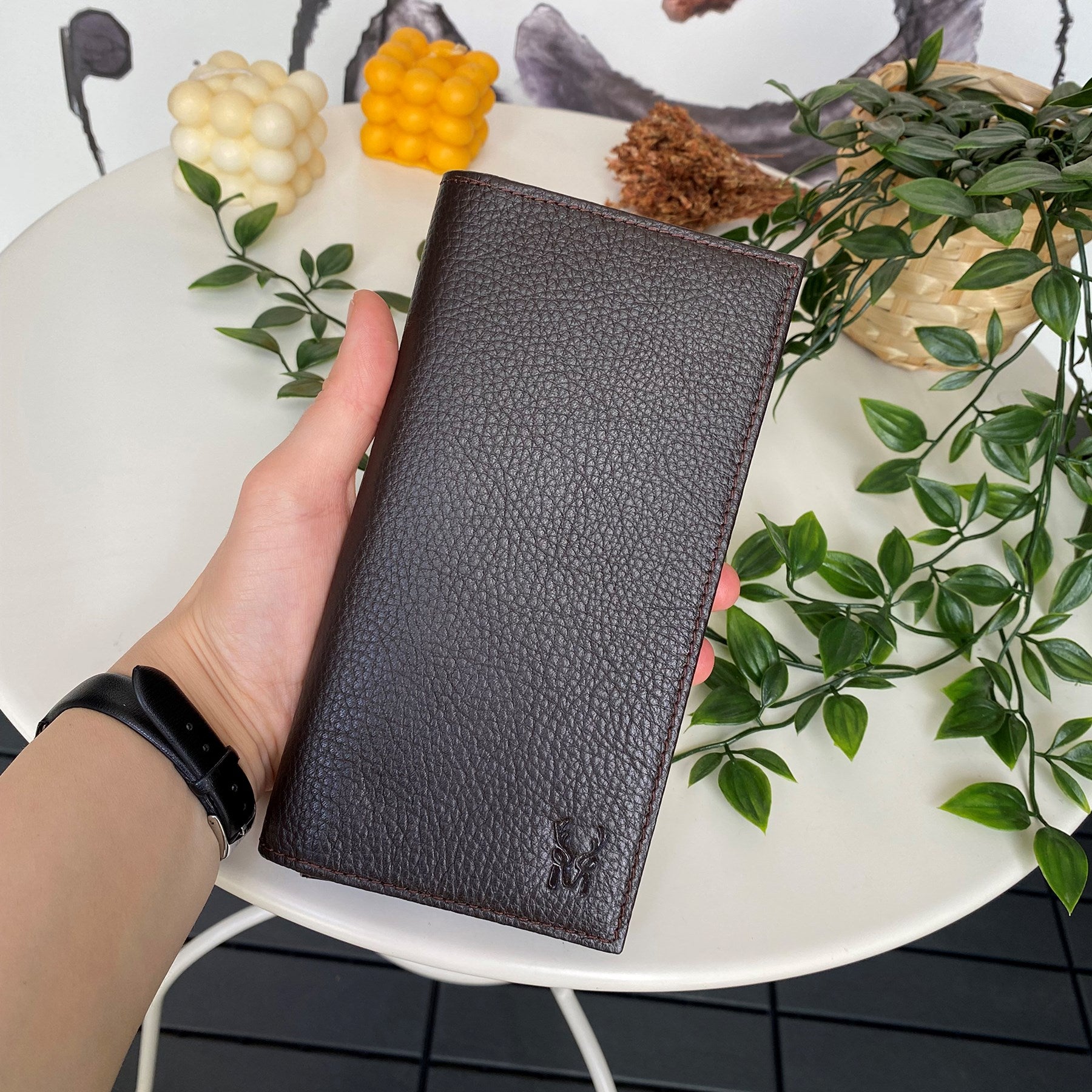 Verona Genuine Leather Magnetic Large Wallet with Phone Compartment, showcasing its elegant design and multiple compartments.