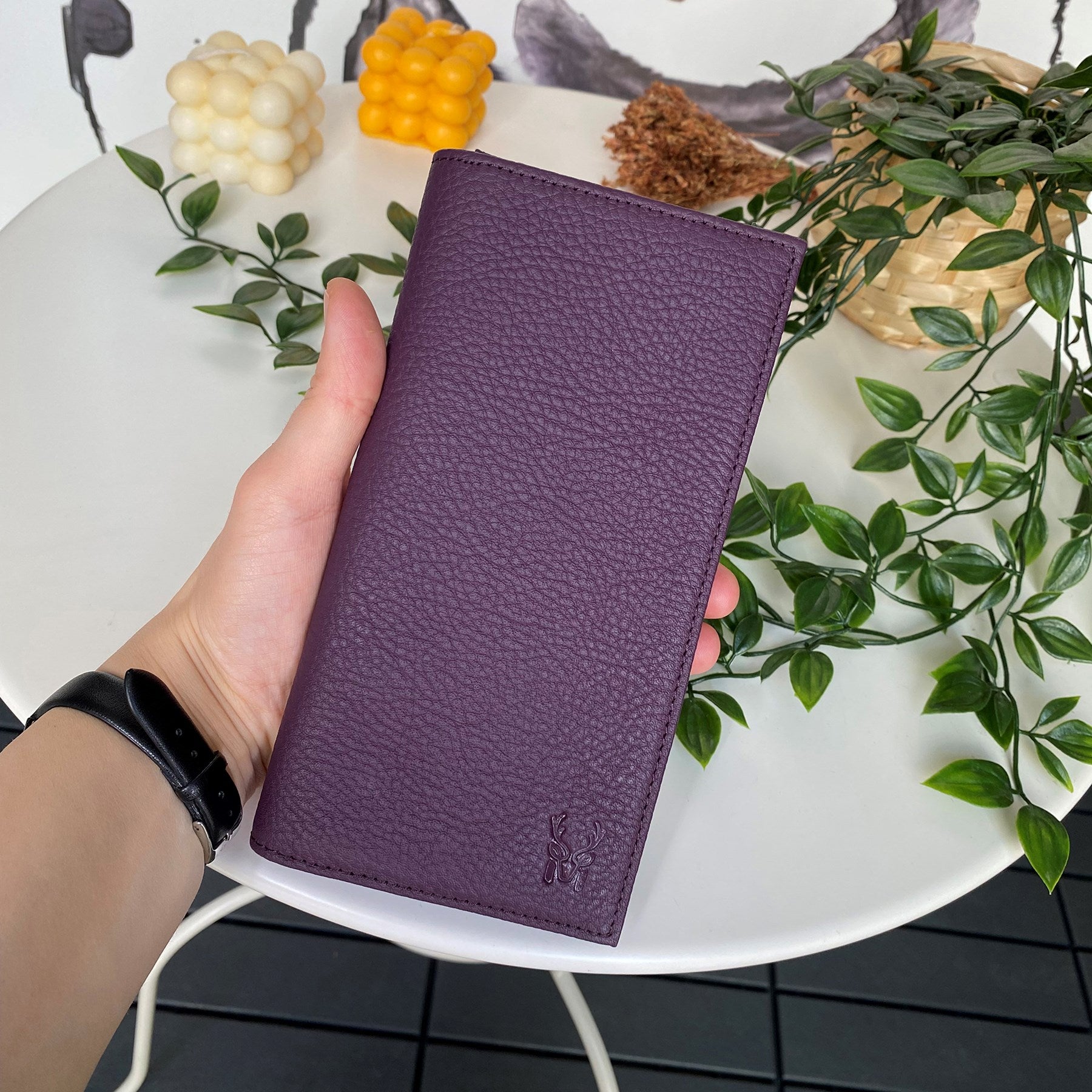 Verona Genuine Leather Magnetic Large Wallet with Phone Compartment, showcasing its elegant design and multiple compartments.