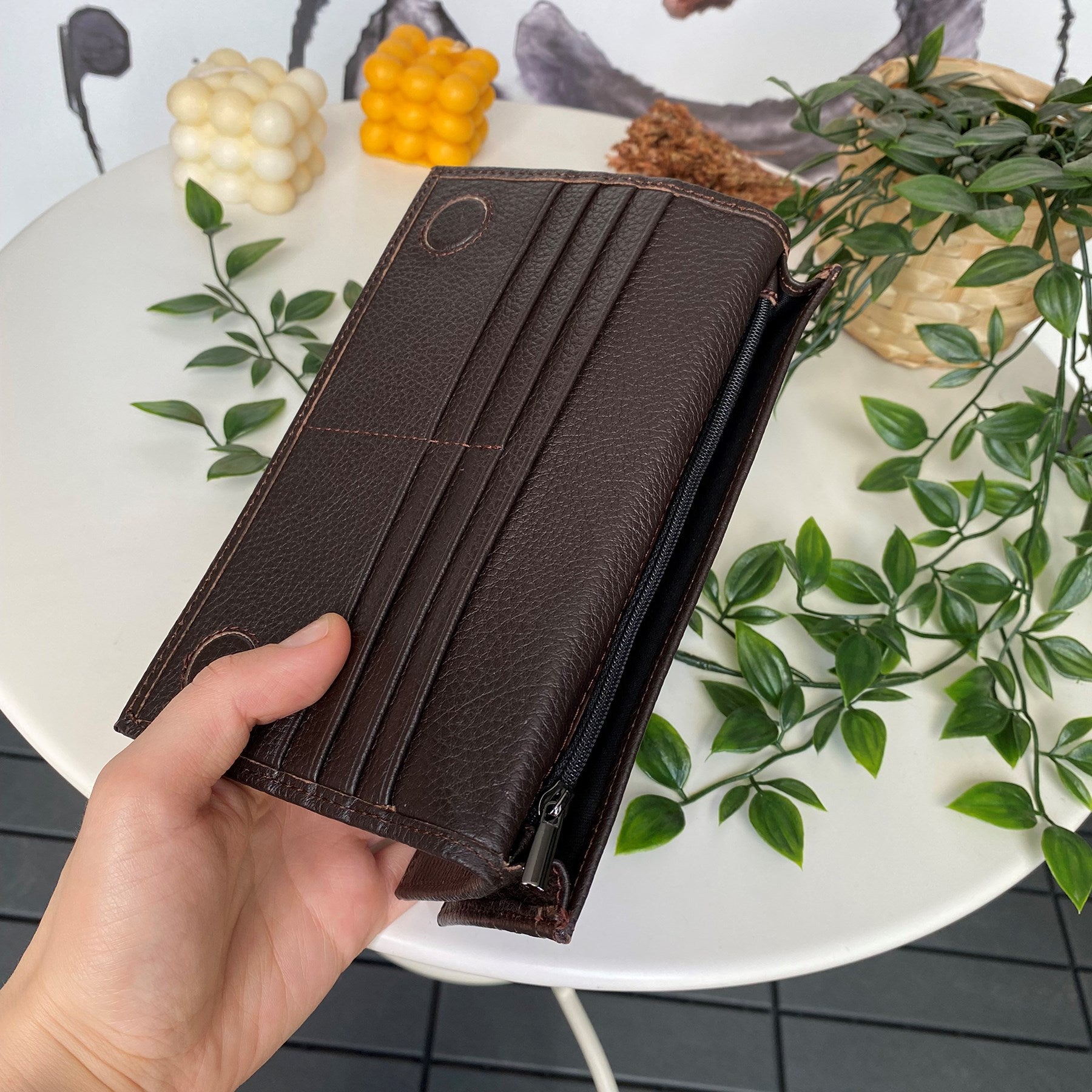 Verona Genuine Leather Magnetic Large Wallet with Phone Compartment, showcasing its elegant design and multiple compartments.