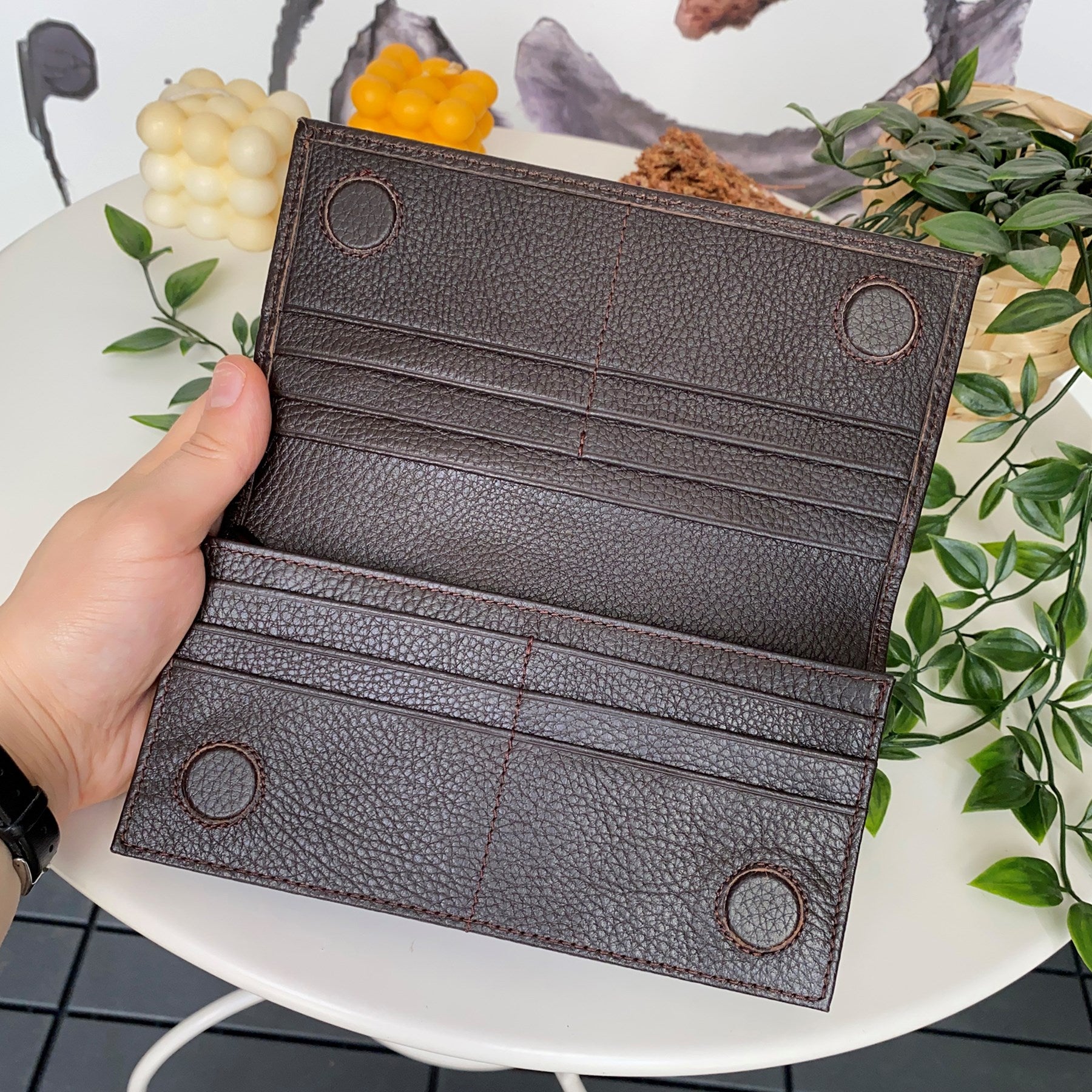 Verona Genuine Leather Magnetic Large Wallet with Phone Compartment, showcasing its elegant design and multiple compartments.