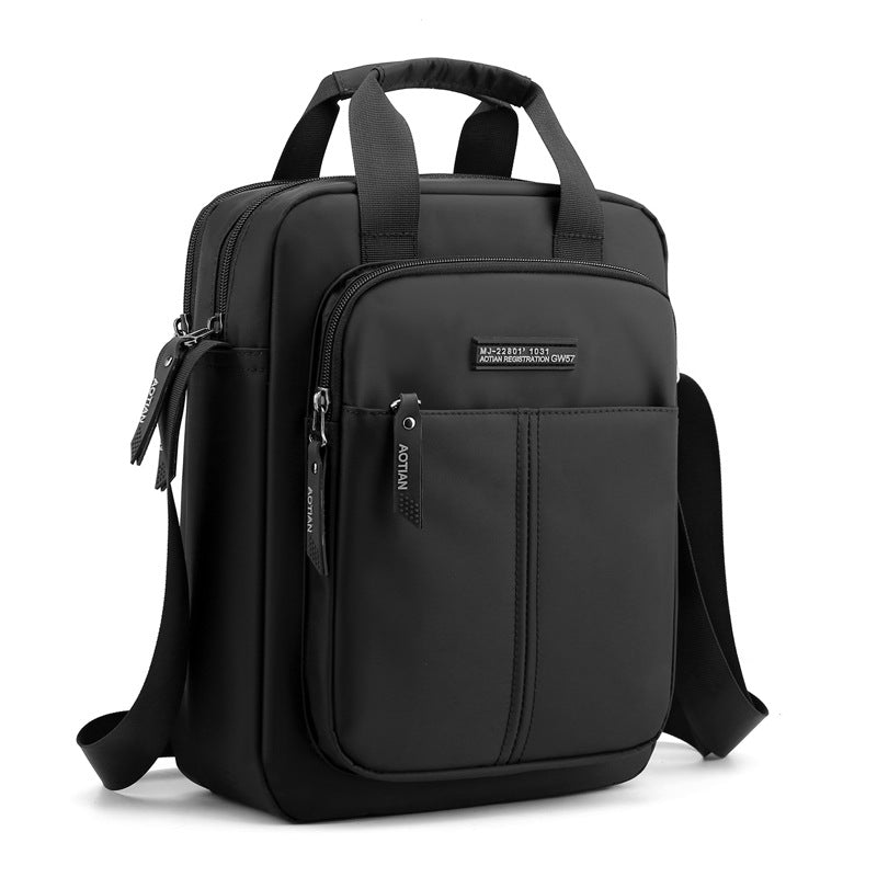 Vertical Version Men's Casual Business Messenger Bag made of durable Oxford cloth, featuring a sleek design and spacious zipper pocket.