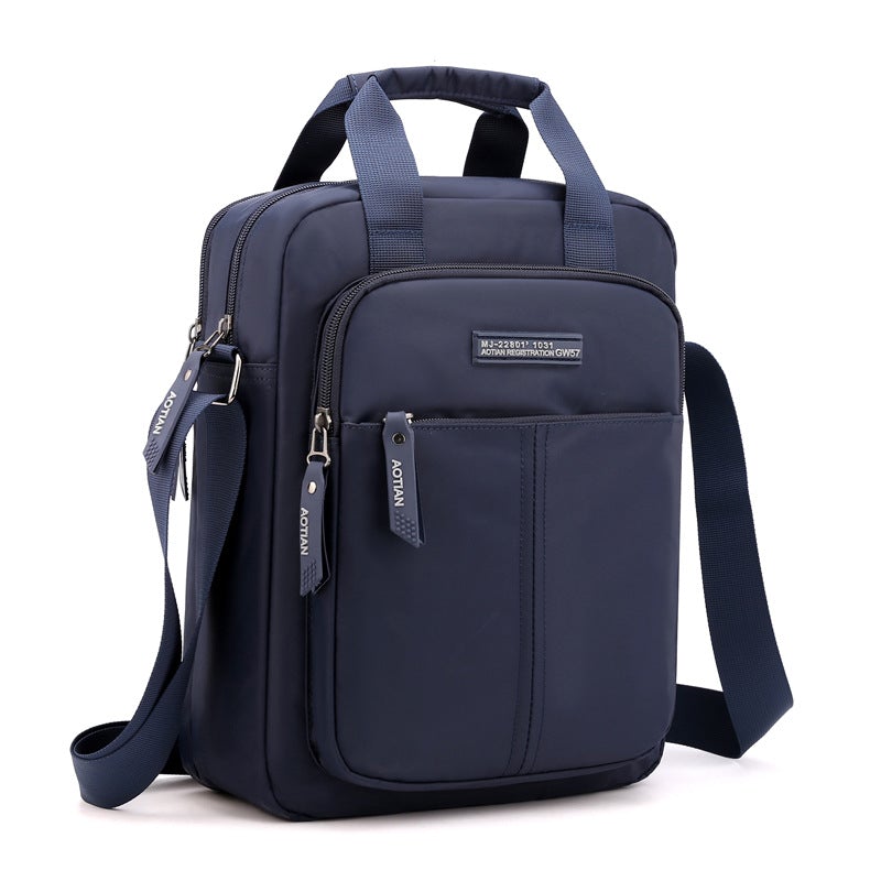 Vertical Version Men's Casual Business Messenger Bag made of durable Oxford cloth, featuring a sleek design and spacious zipper pocket.