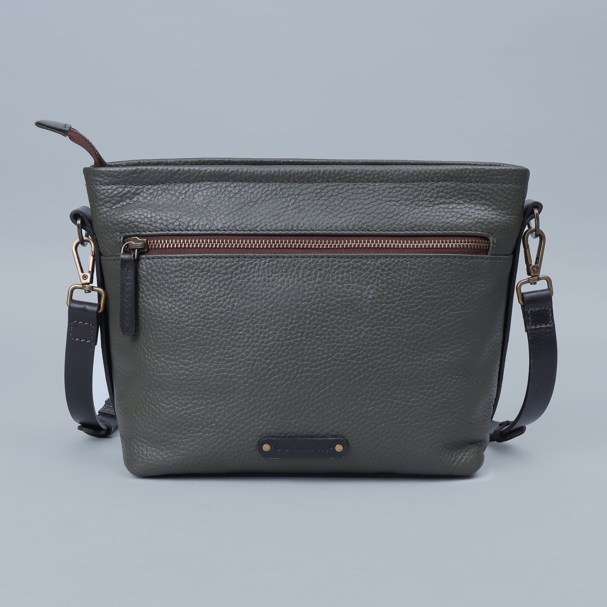 Victoria Crossbody Bag made from premium full grain leather with multiple pockets and antique brass hardware.