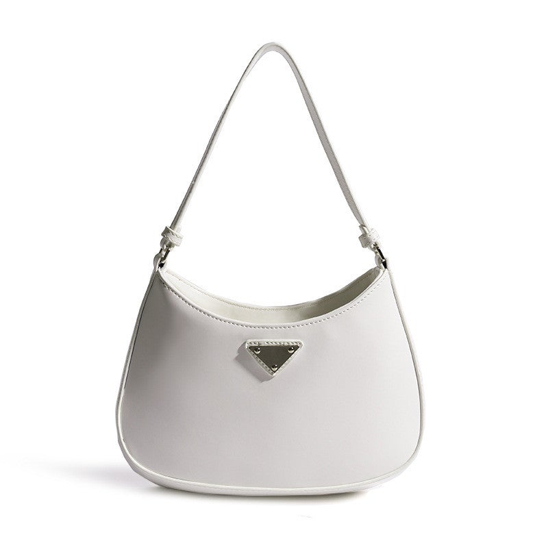 Vintage Urban Simplicity Underarm Bag in white, showcasing its trendy saddle bag design and soft handle.