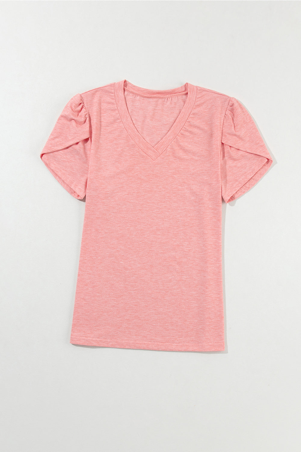 V-Neck Petal Sleeve T-Shirt in soft fabric with elegant design and petal sleeves, available in multiple sizes.