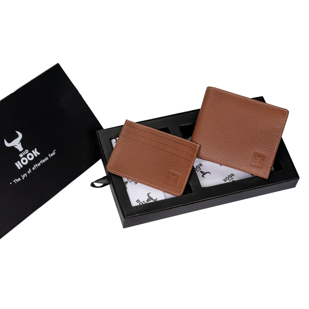 A stylish Wallet Gift Set for Men featuring a premium leather wallet and cardholder in a sleek black gift box.